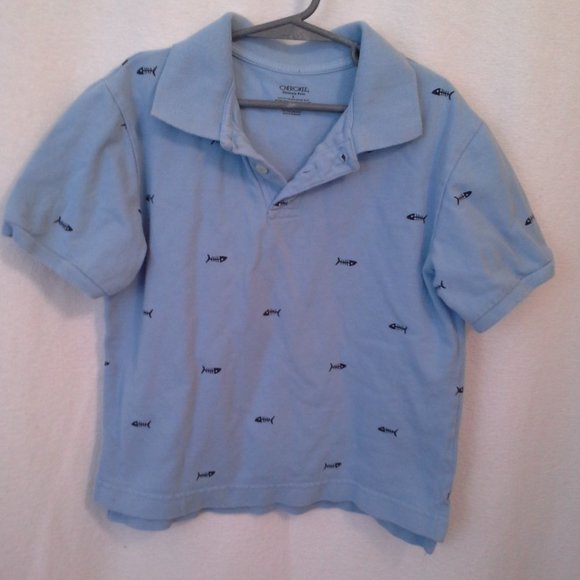 Cherokee boys shirt Size S Ultimate Polo Light blue Fishbone print - Picture 1 of 6
